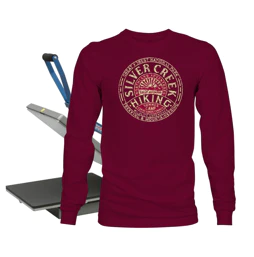 Heat press machine applying vinyl design